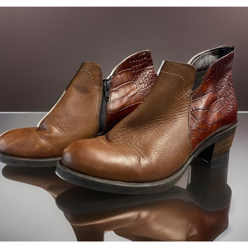 DAVID TATE Womens XW 7 Ankle Zip Boots Croc Embossed Leather 2 Tone Brown Italy
